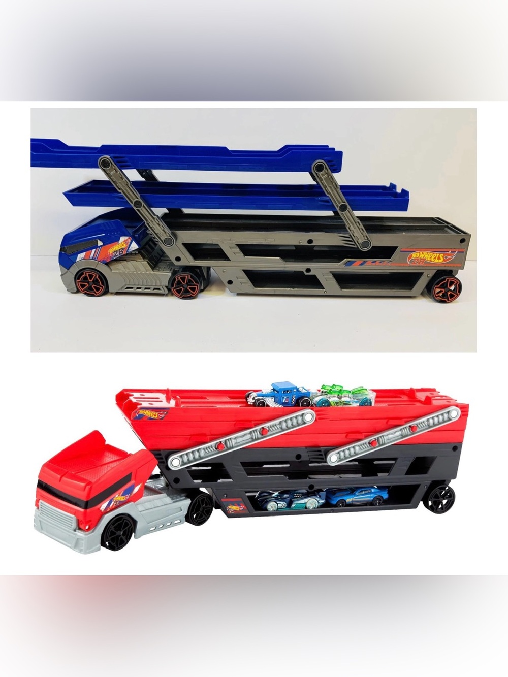 Hot Wheels Mega Hauler Truck, multi-level toy car transporter holds over 59 cars
